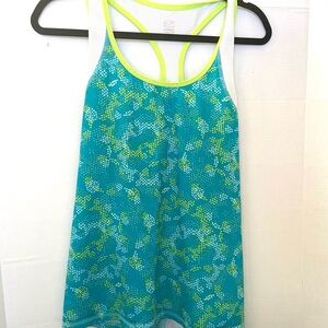 XXL Plus Size NYL Vibrant Teal and Green Patterned Razor Back Tank Top
